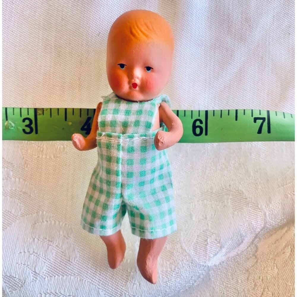 Kerr & Hines USA Composition Baby Doll With Green Gingham Outfit Bottle Box